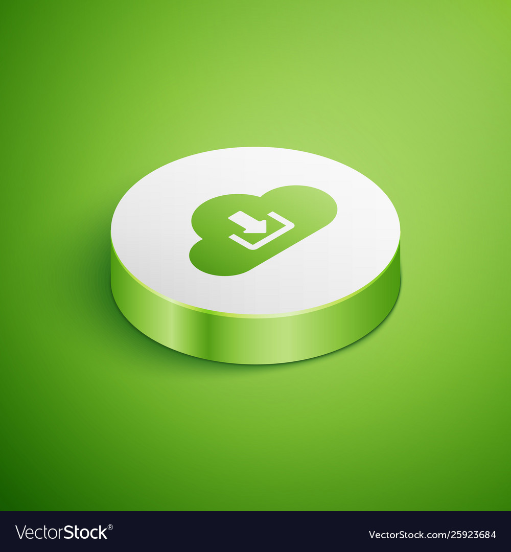 Isometric cloud download icon isolated on green