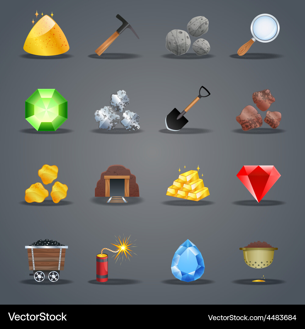 Mining Game Icons Royalty Free Vector Image - VectorStock