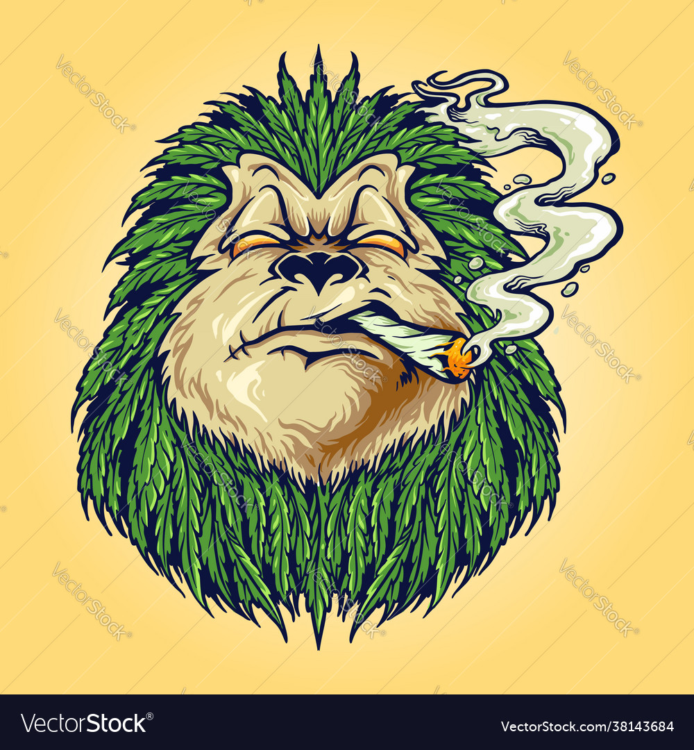 Monkey weed smoke leaf marijuana mascot Royalty Free Vector