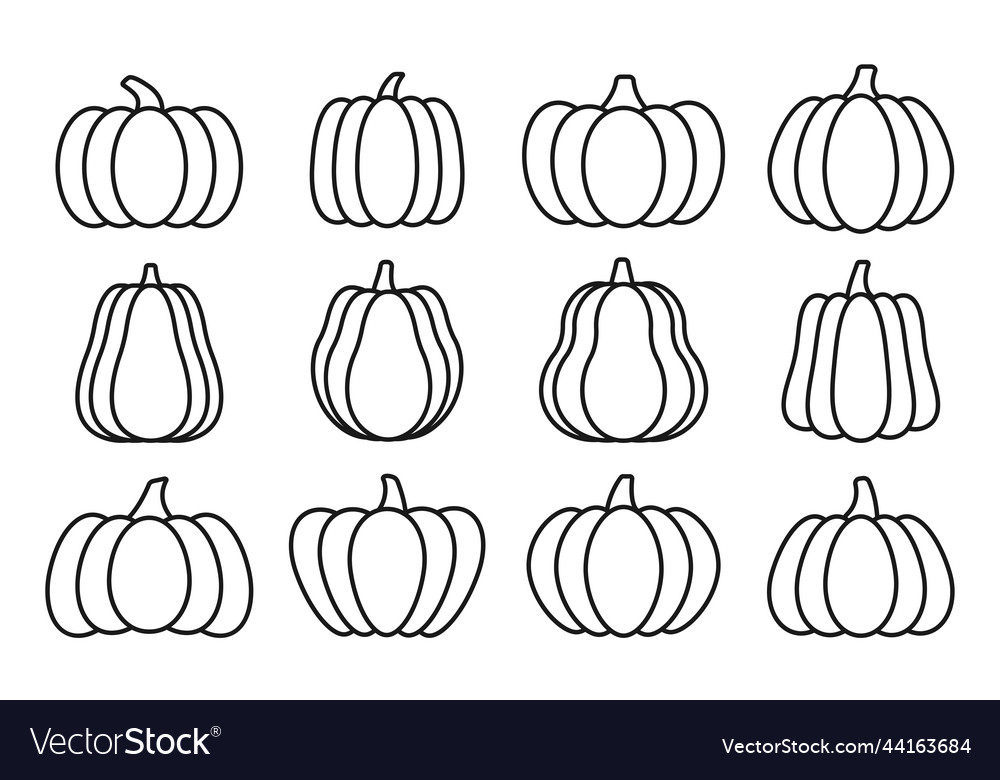 Pumpkin halloween simple black line icons set Vector Image