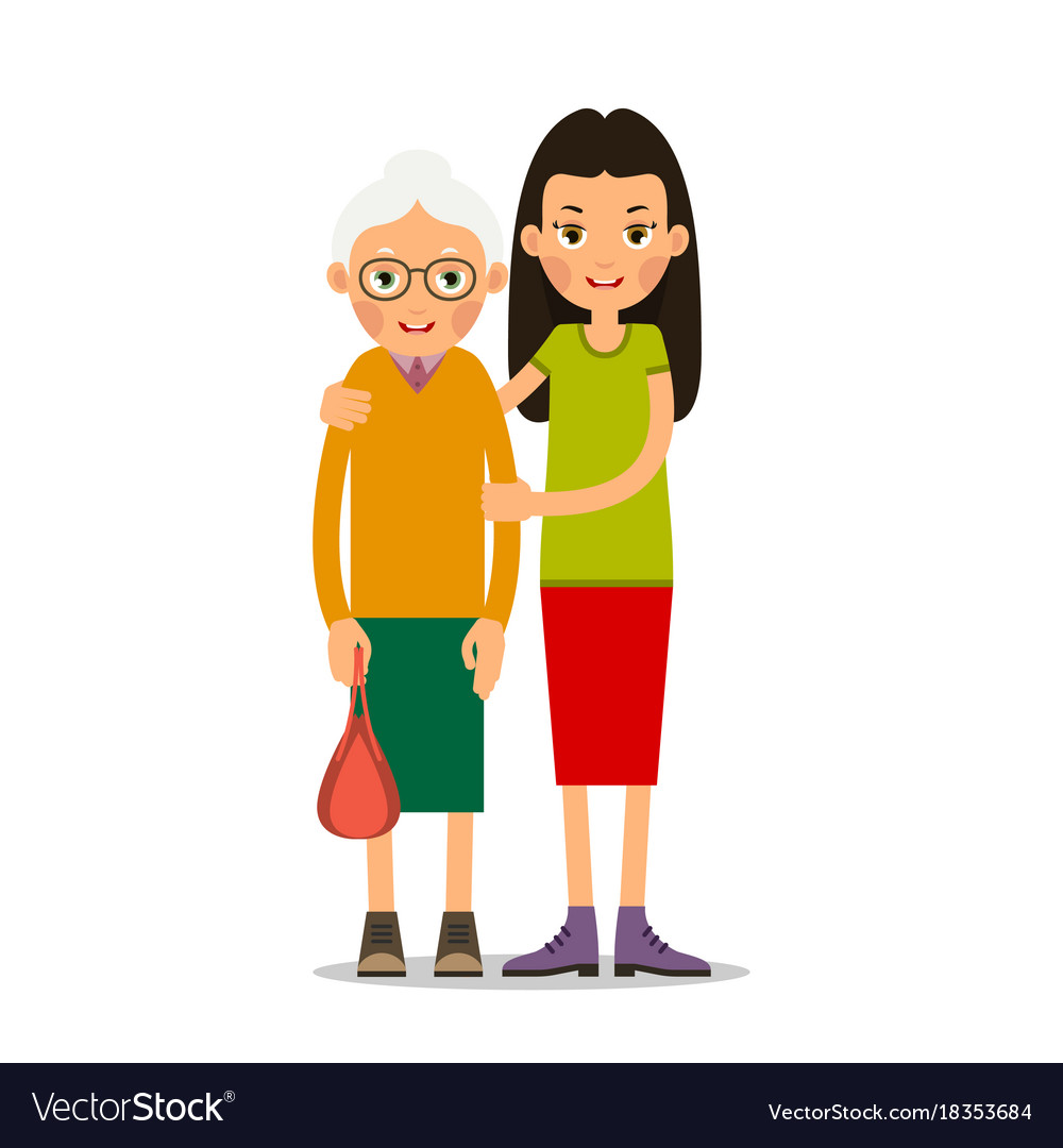 Download Young girl helps an old woman Royalty Free Vector Image