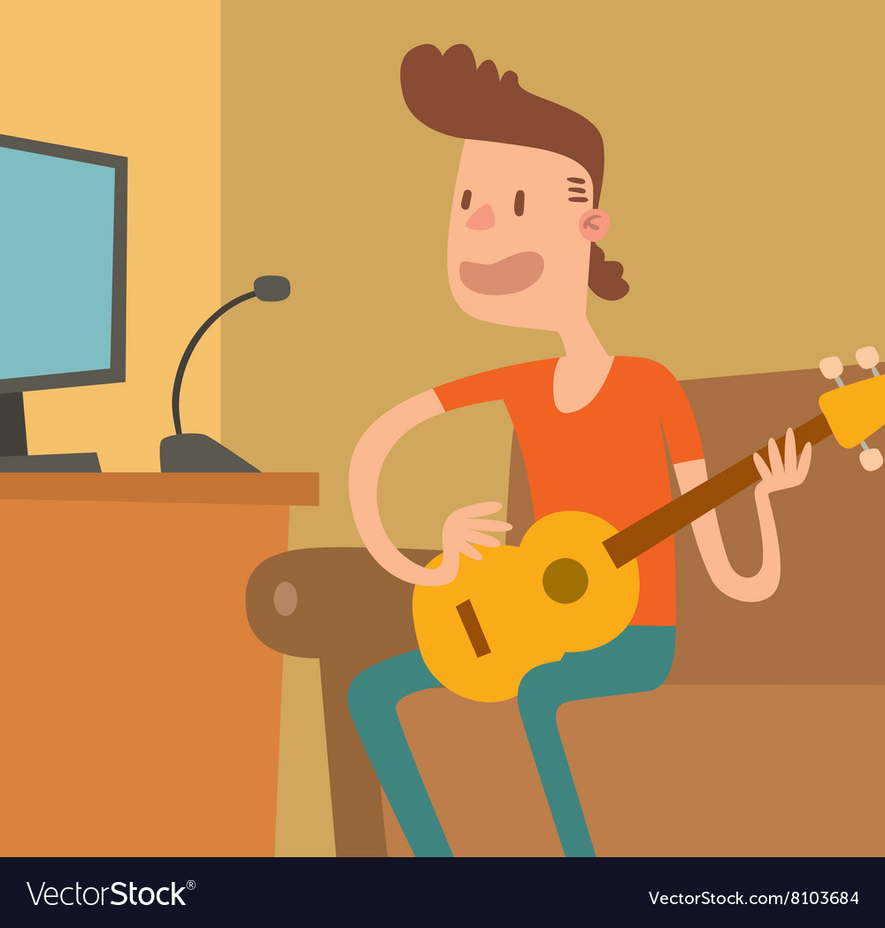 Young musician plays on the electric guitar