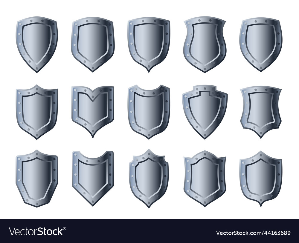 Metal shield shapes 3d set guard security icon