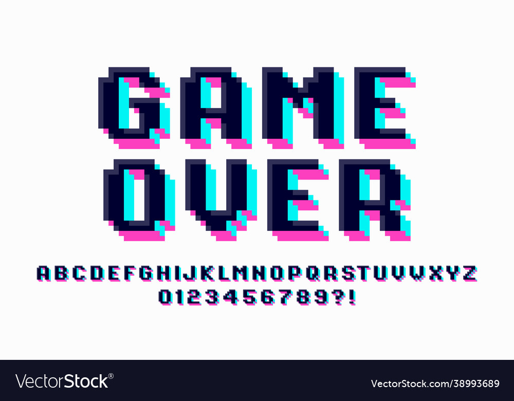 Pixel retro arcade game style font design 3d Vector Image