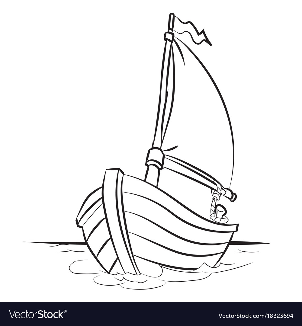 Boat cartoon line drawn Royalty Free Vector Image