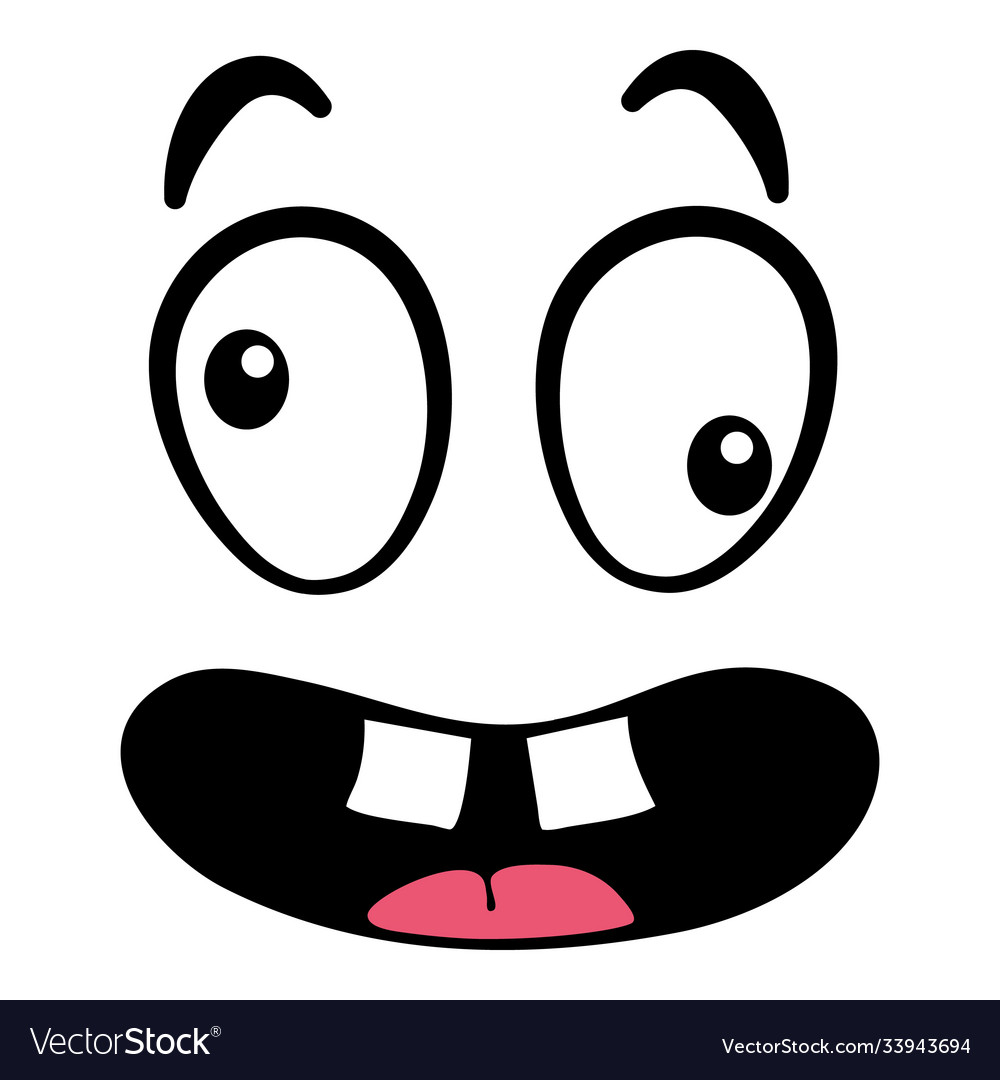 Cartoon face expressive eyes and mouth smiling