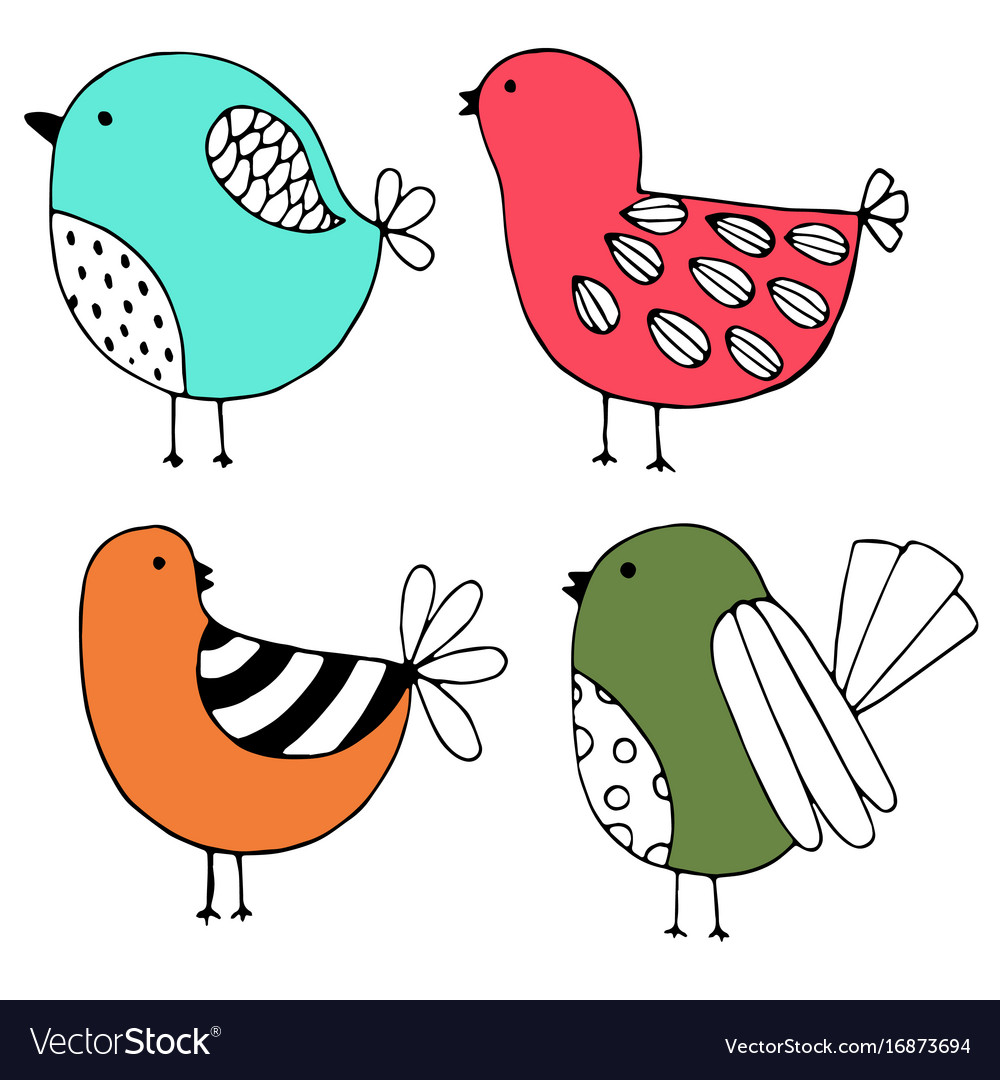 Download Cute hand drawn collection of birds doodle design Vector Image