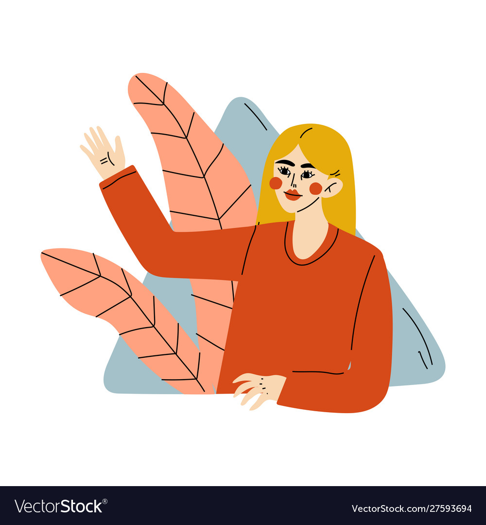 Girl waves one hand cartoon