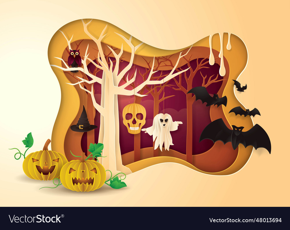 Happy halloween party frame abstract tree hanging