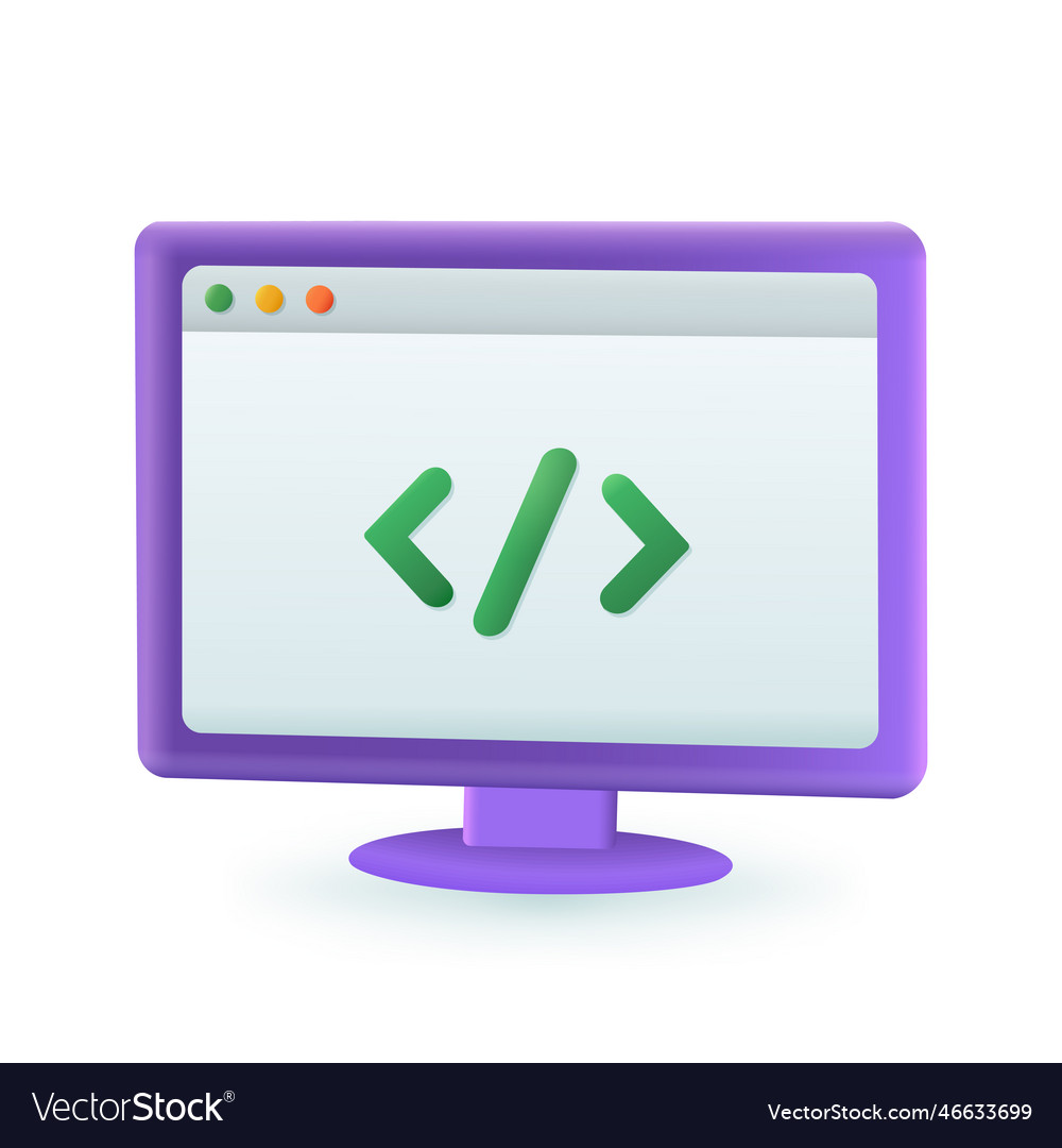 3d cartoon style coding symbol icon on computer Vector Image