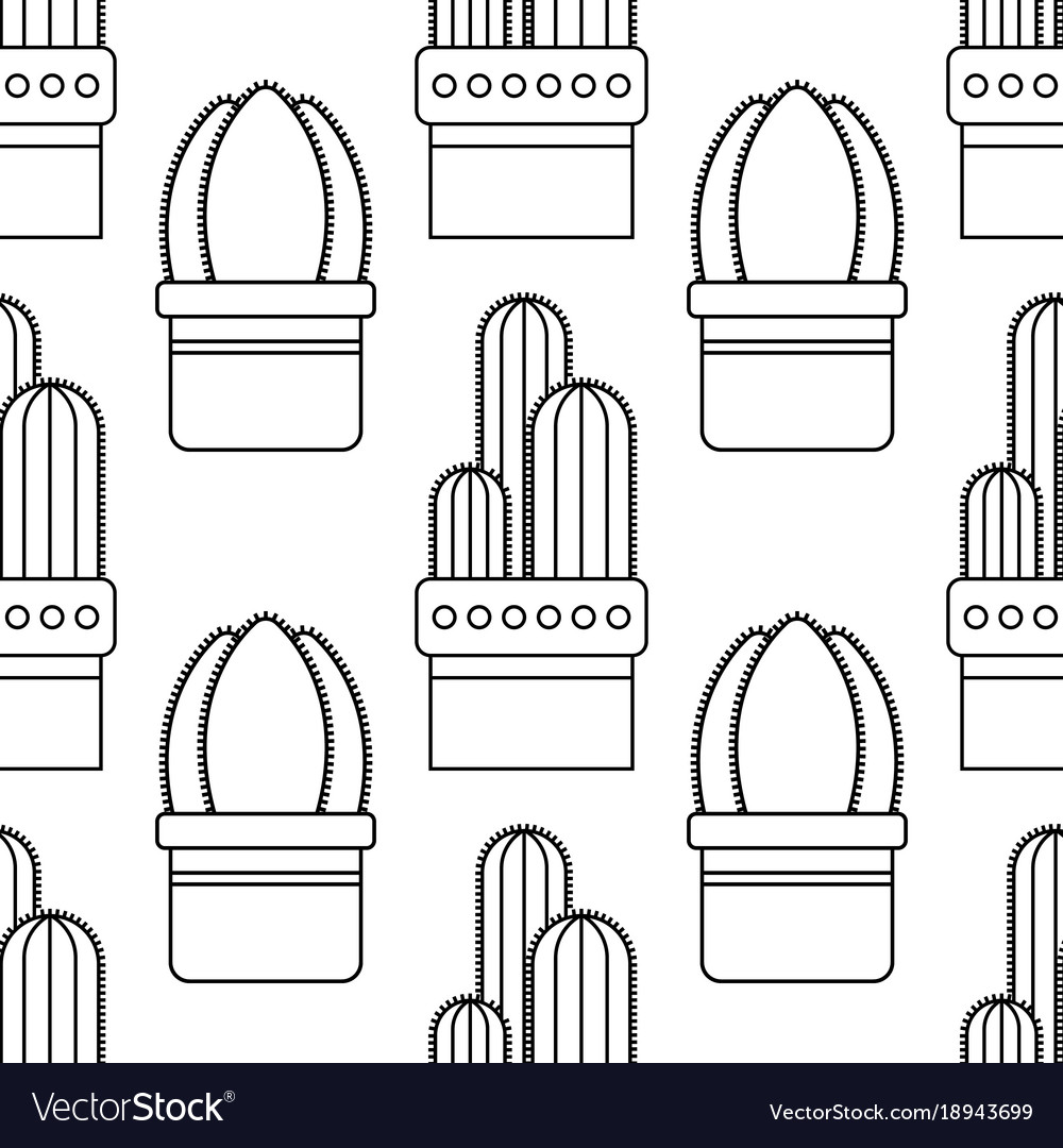 Black and white seamless pattern of cacti