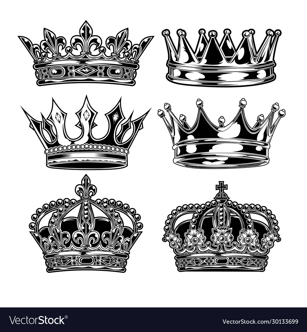 Crown king and queen set black and white king Vector Image