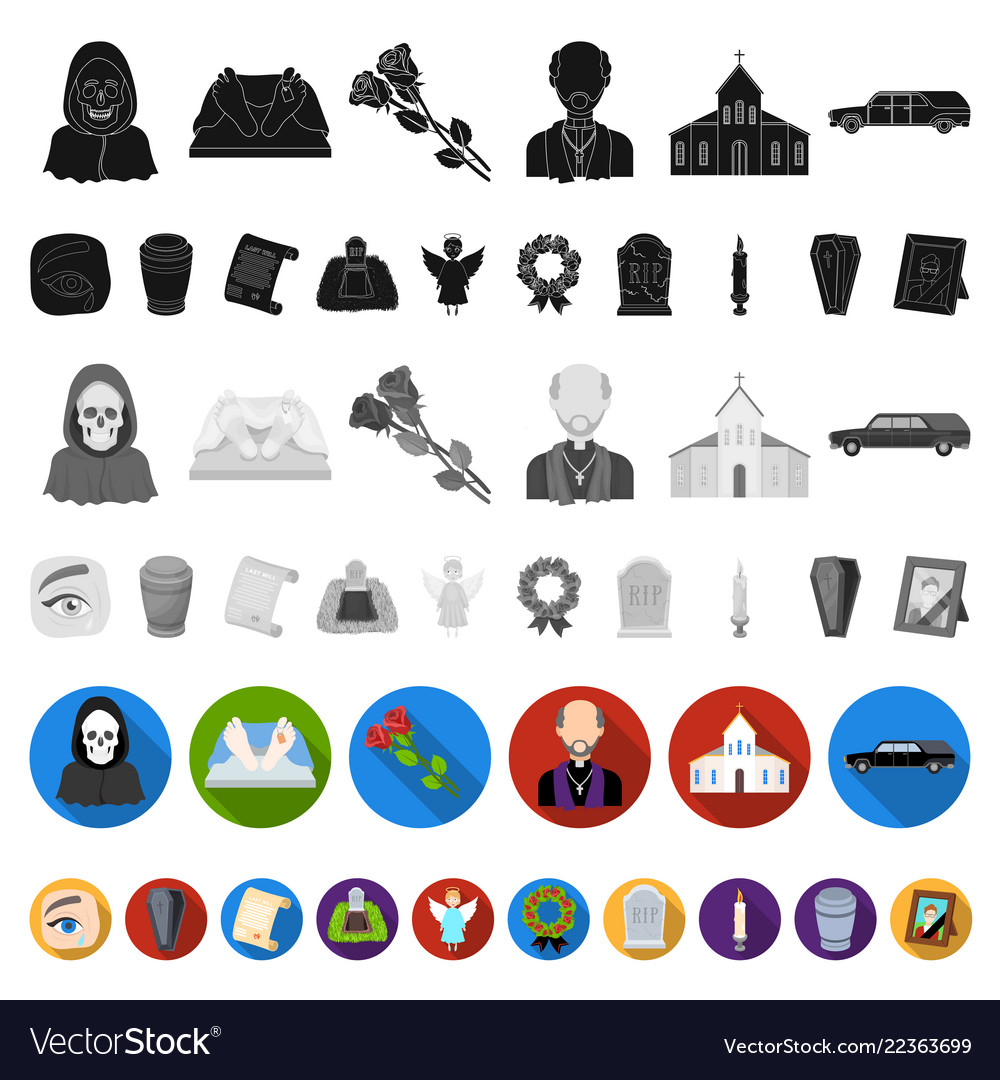 Funeral Ceremony Flat Icons In Set Collection Vector Image