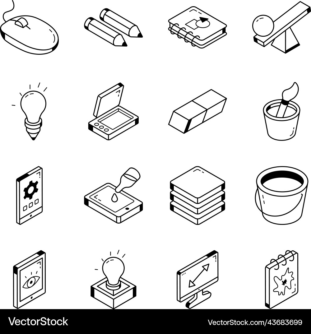 Pack of isometric graphics artwork icons Vector Image