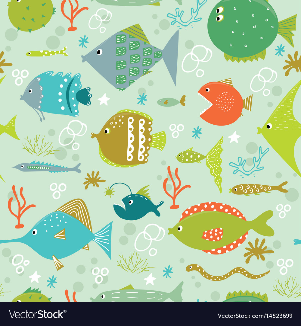 Seamless Pattern With Cute Fishes Royalty Free Vector Image