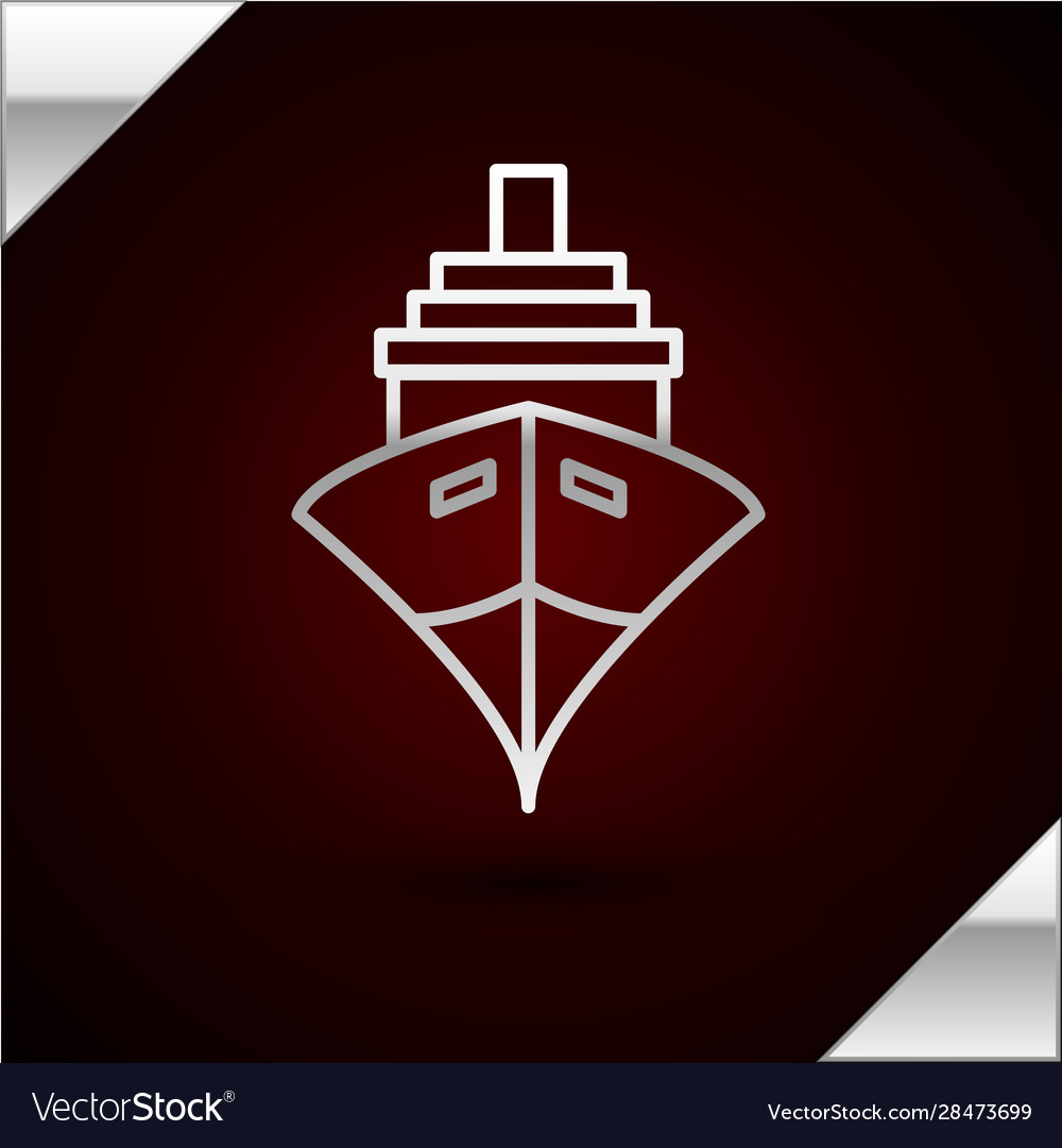 Silver line cargo ship icon isolated on dark red