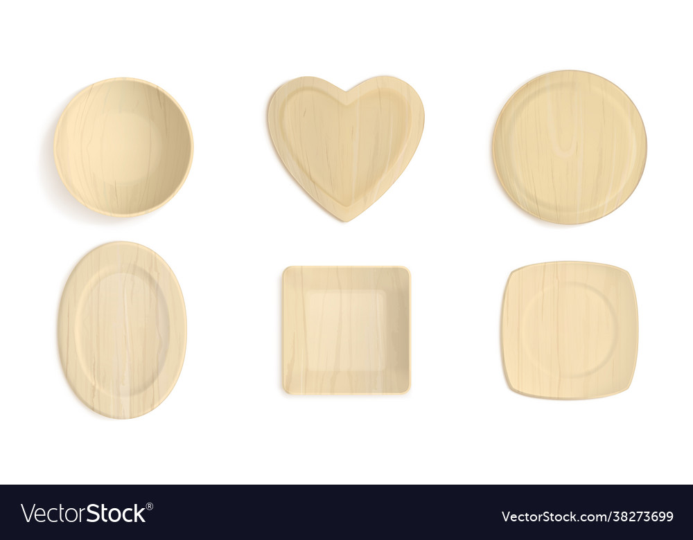 Top view wooden different shapes bowls