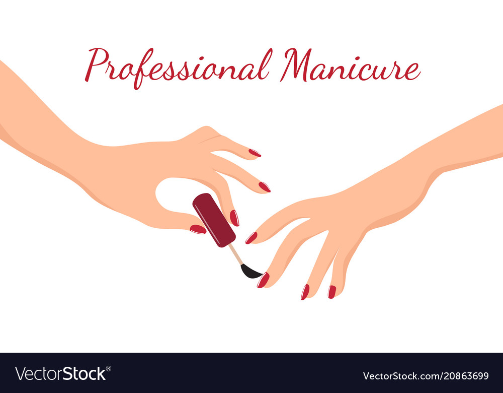 Young Hands Doing Manicure With Red Nail Vector Image