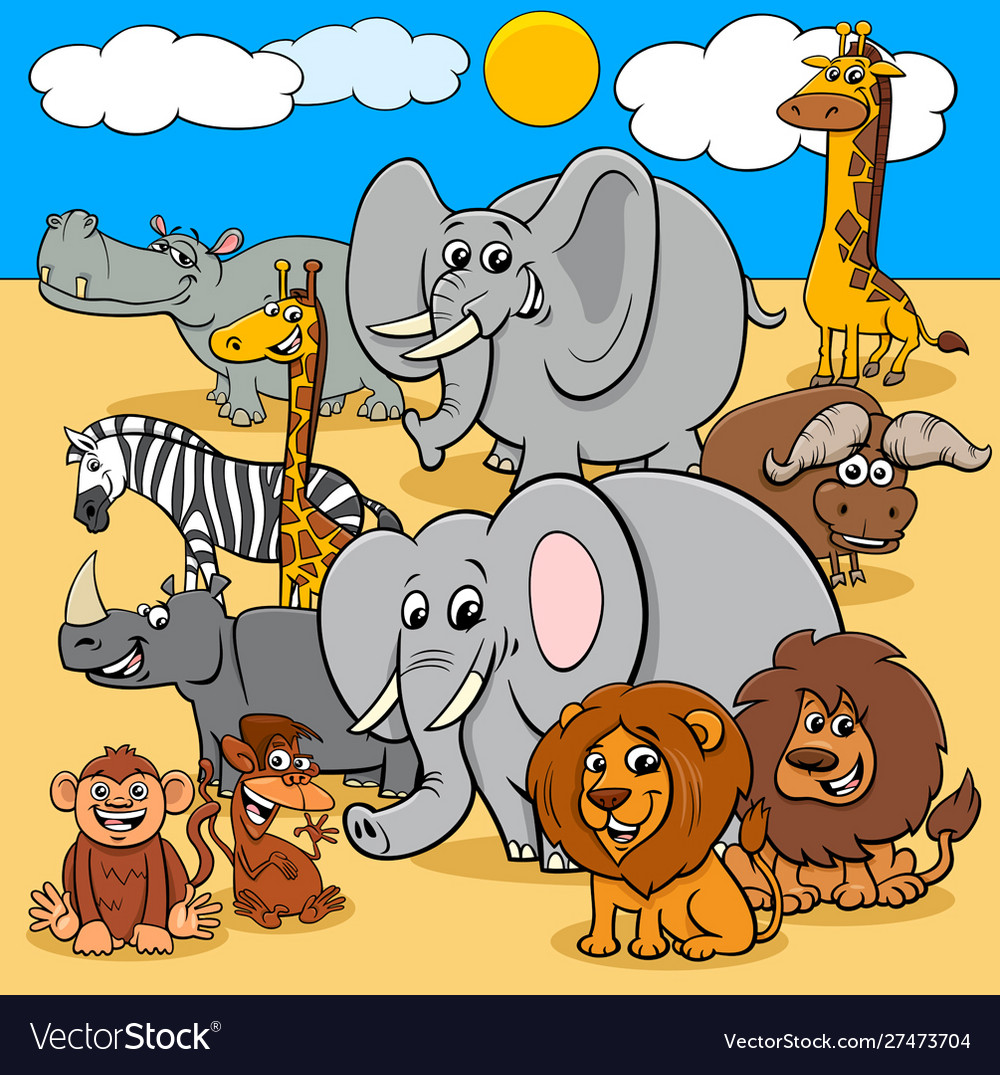 African wild animals cartoon characters group Vector Image African wild animals cartoon characters group Vector Image
