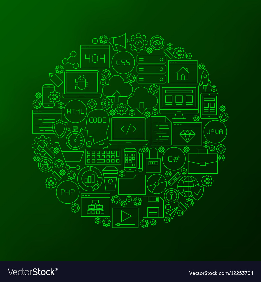 Line coding icons circle Royalty Free Vector Image