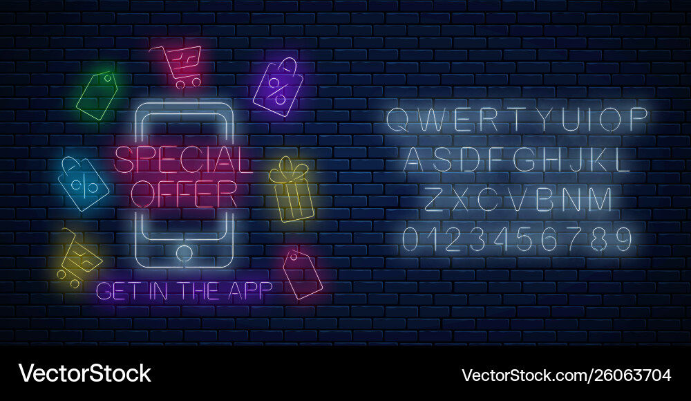 Neon Advertising Banner Mobile App Special Vector Image