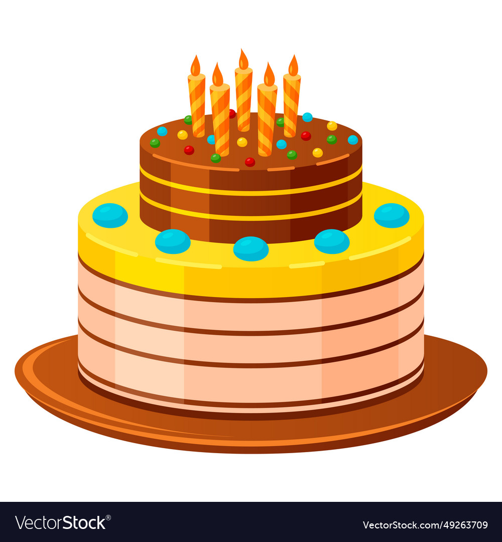 Birthday cake with candles and multicolored Vector Image