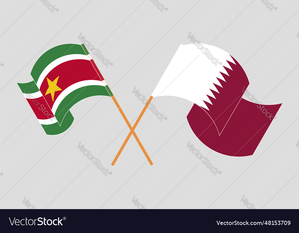 Crossed flags of suriname and qatar official