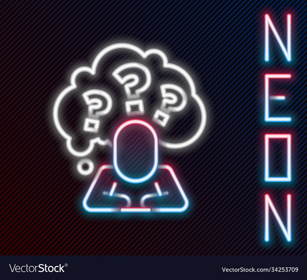 Glowing neon line human head with question mark