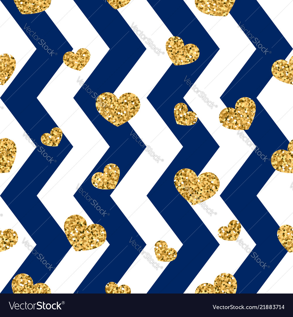 Gold heart seamless pattern blue-white geometric Vector Image