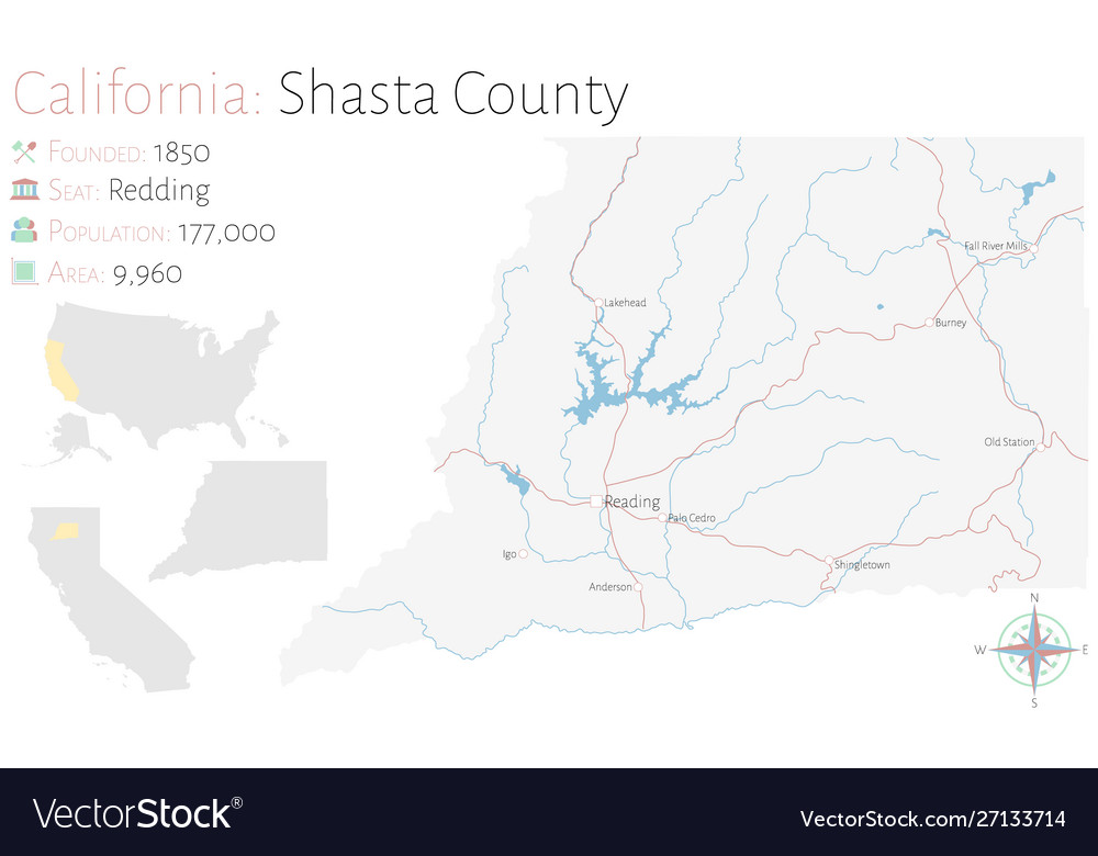 Map shasta county in california Royalty Free Vector Image