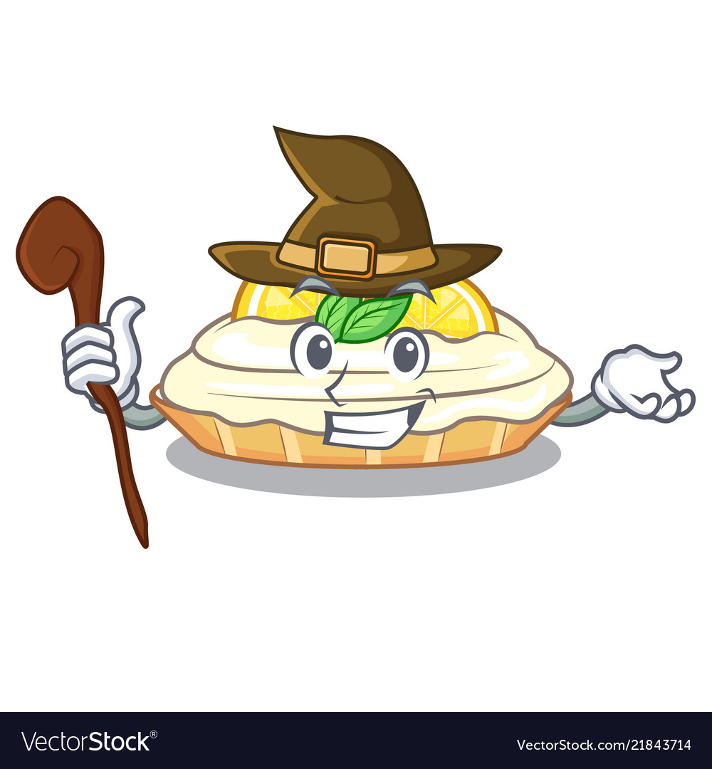 Witch cartoon piece of yummy lemon meringue pie