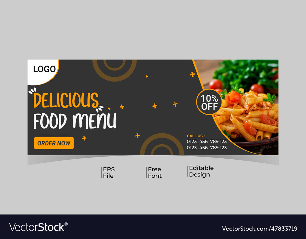 Facebook food banner and food menu cover template Vector Image