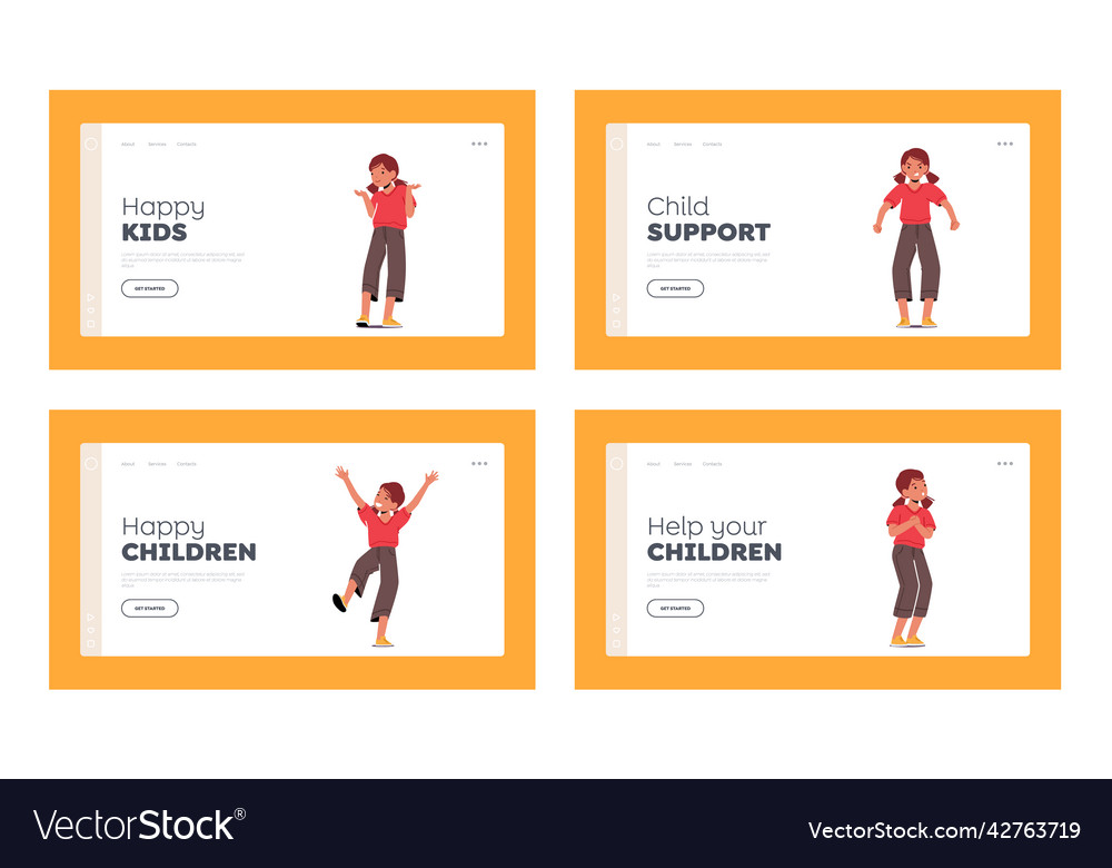 Kid emotions landing page template set surprised