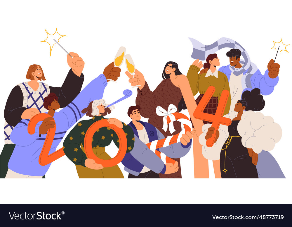 New year 2024 people celebrate newyear Royalty Free Vector