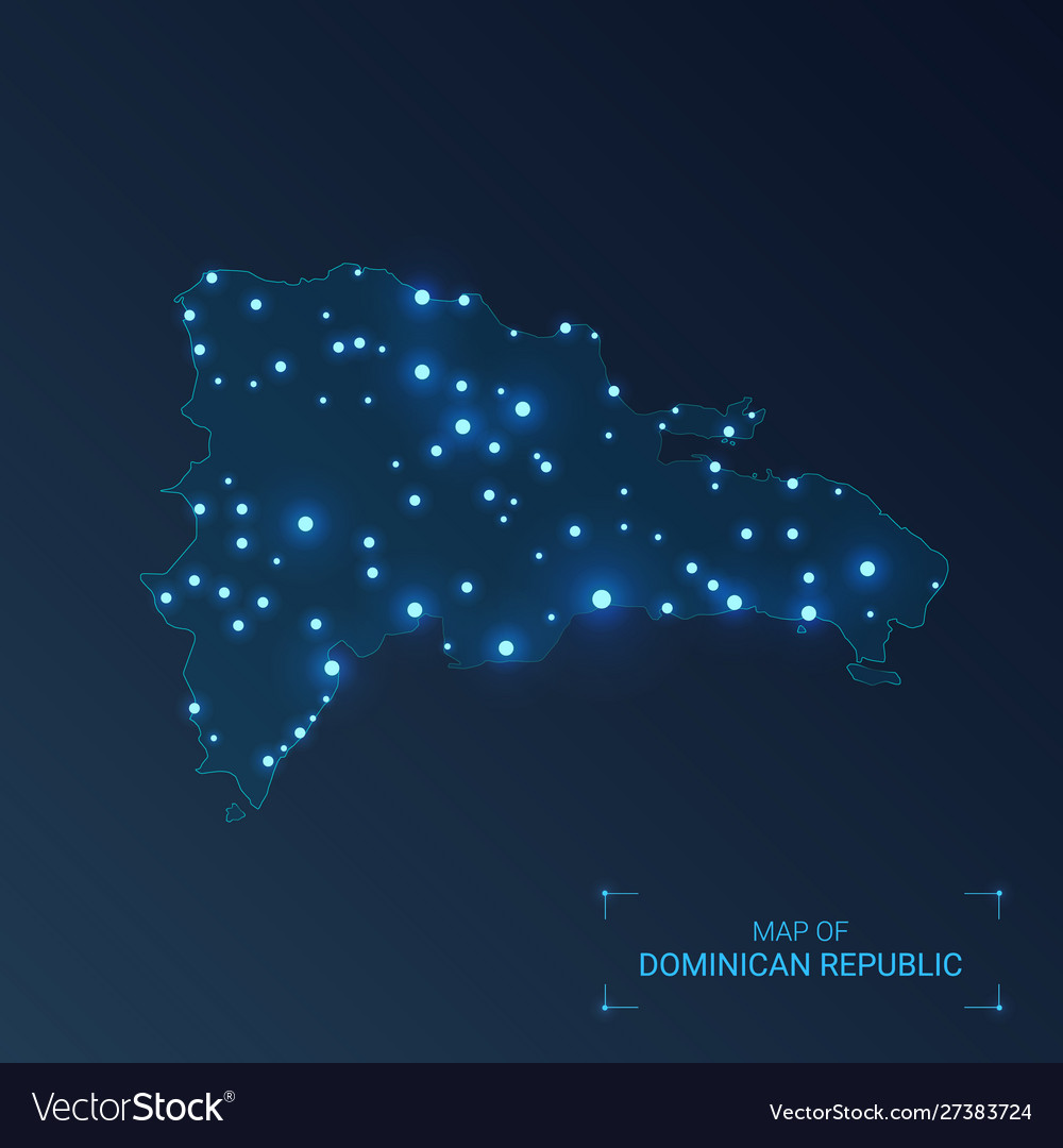 Dominican republic map with cities luminous dots