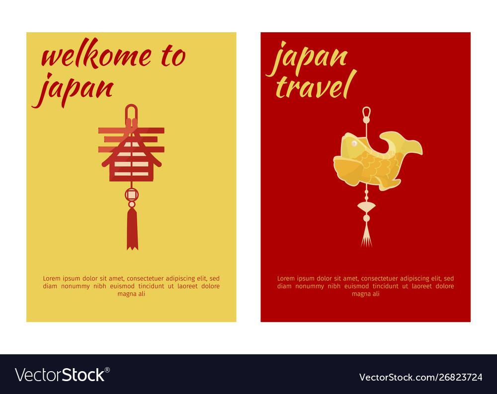 Japan Travel Placrad Banners Vertical Set Vector Image