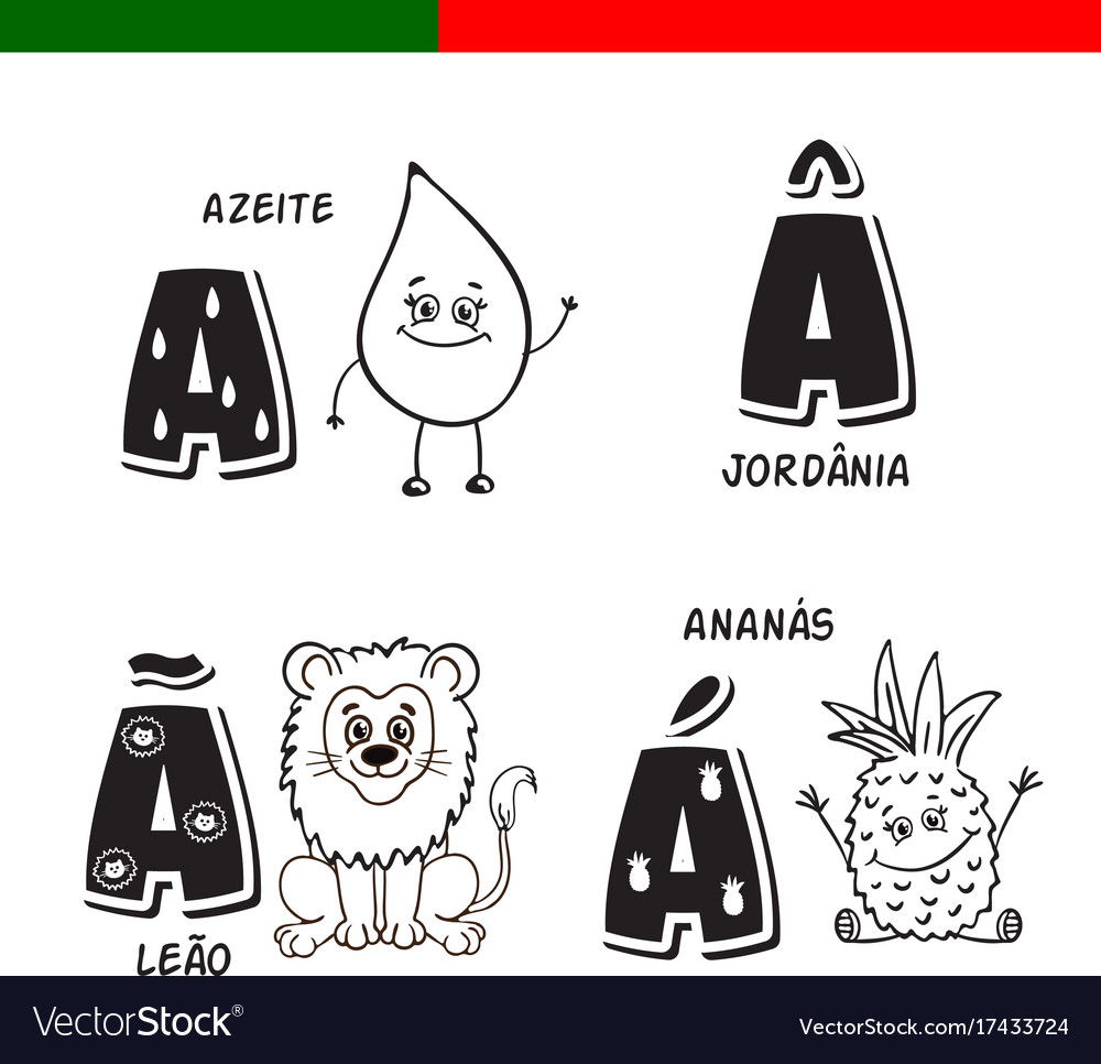Portuguese alphabet olive oil lion pineapple Vector Image Portuguese alphabet olive oil lion pineapple Vector Image