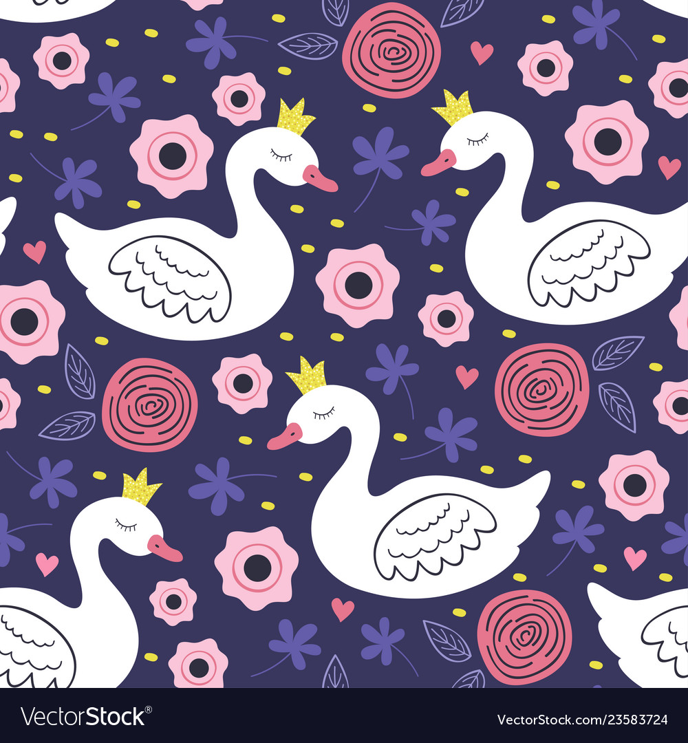 Seamless pattern with white princess swan Vector Image