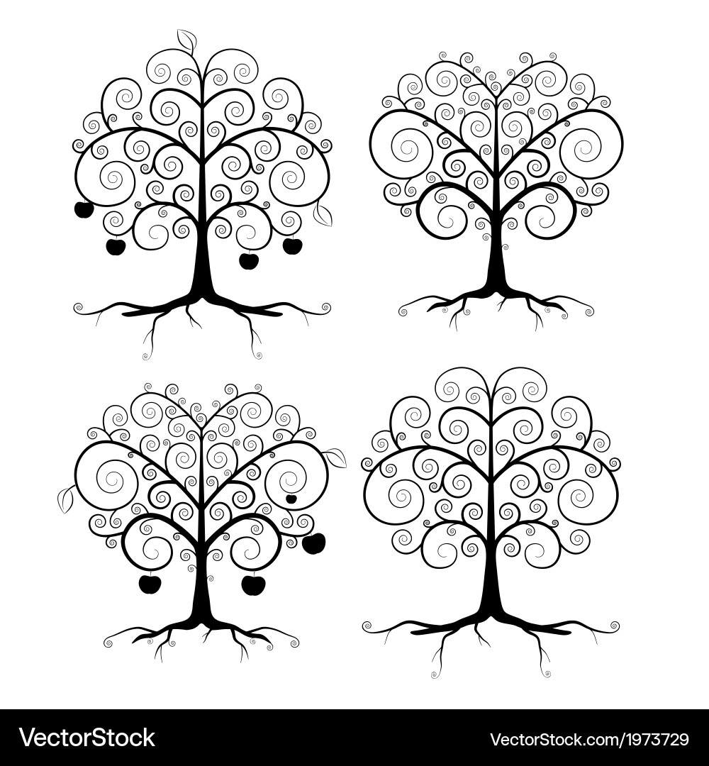 Abstract Black Tree Set Royalty Free Vector Image