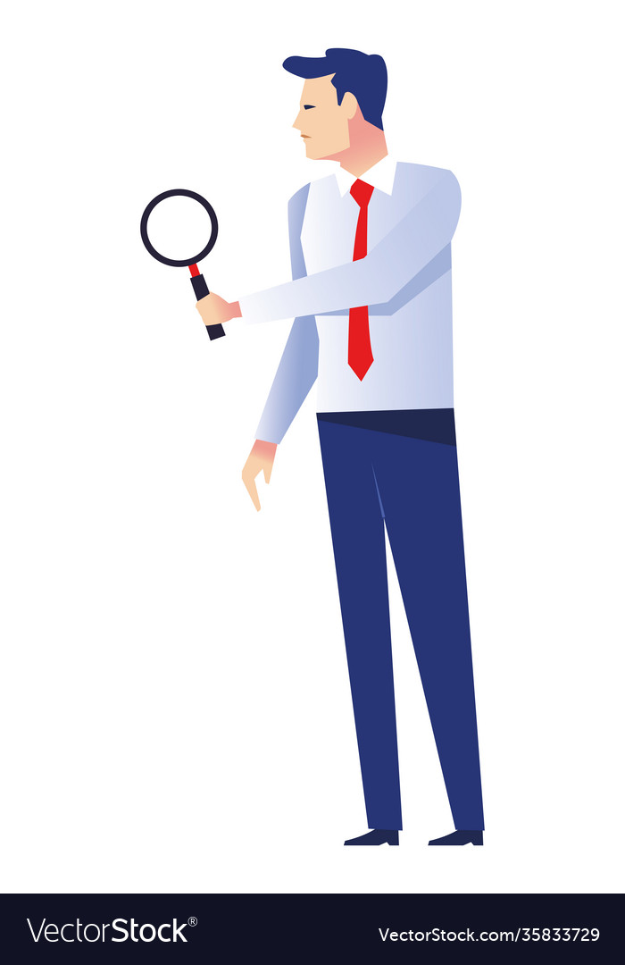 Elegant businessman worker with magnifying glass Vector Image