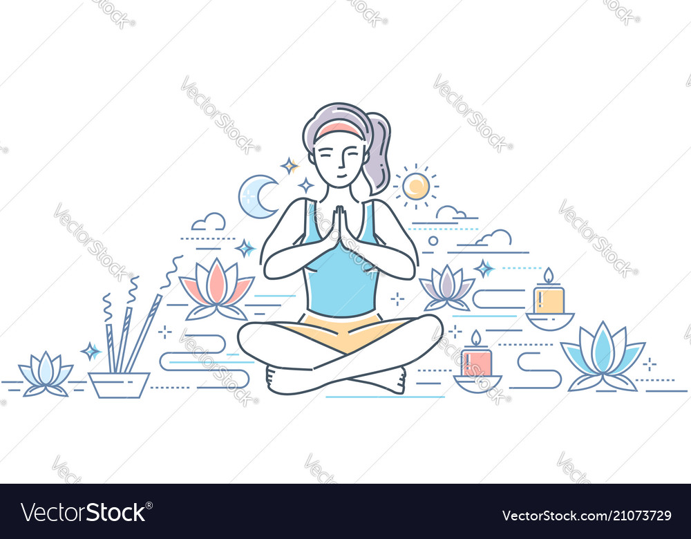 Practicing yoga - modern line design style Vector Image