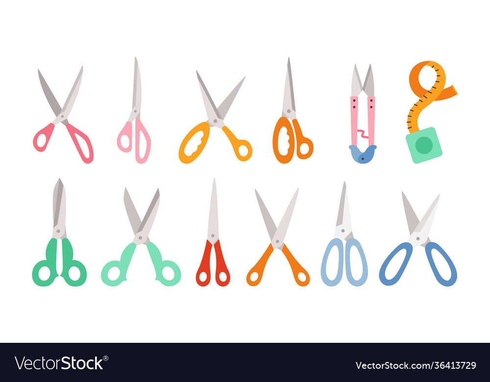 Scissor cartoon set pair flat cutting Royalty Free Vector Scissor cartoon set pair flat cutting Royalty Free Vector
