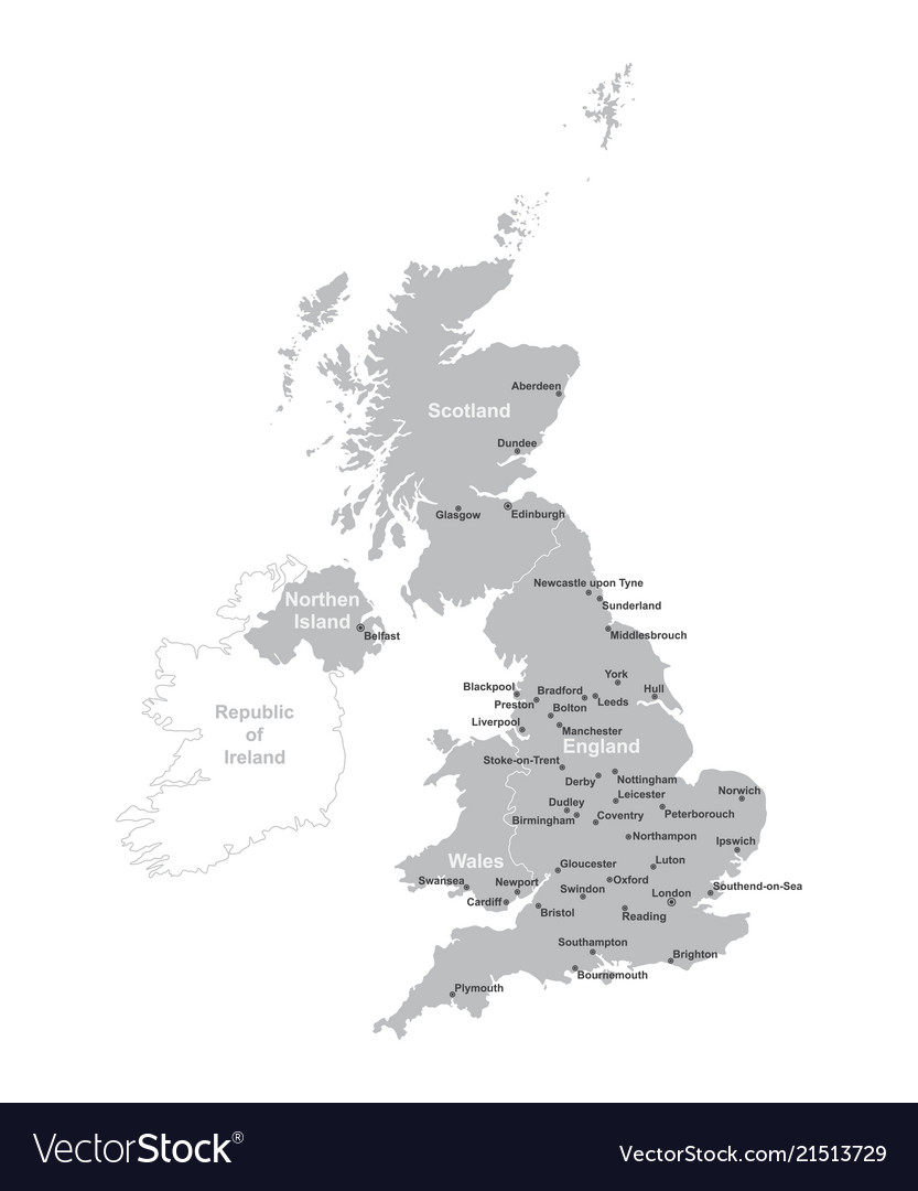 United Kingdom Map With Big Cities Uk Map Vector Image 9522