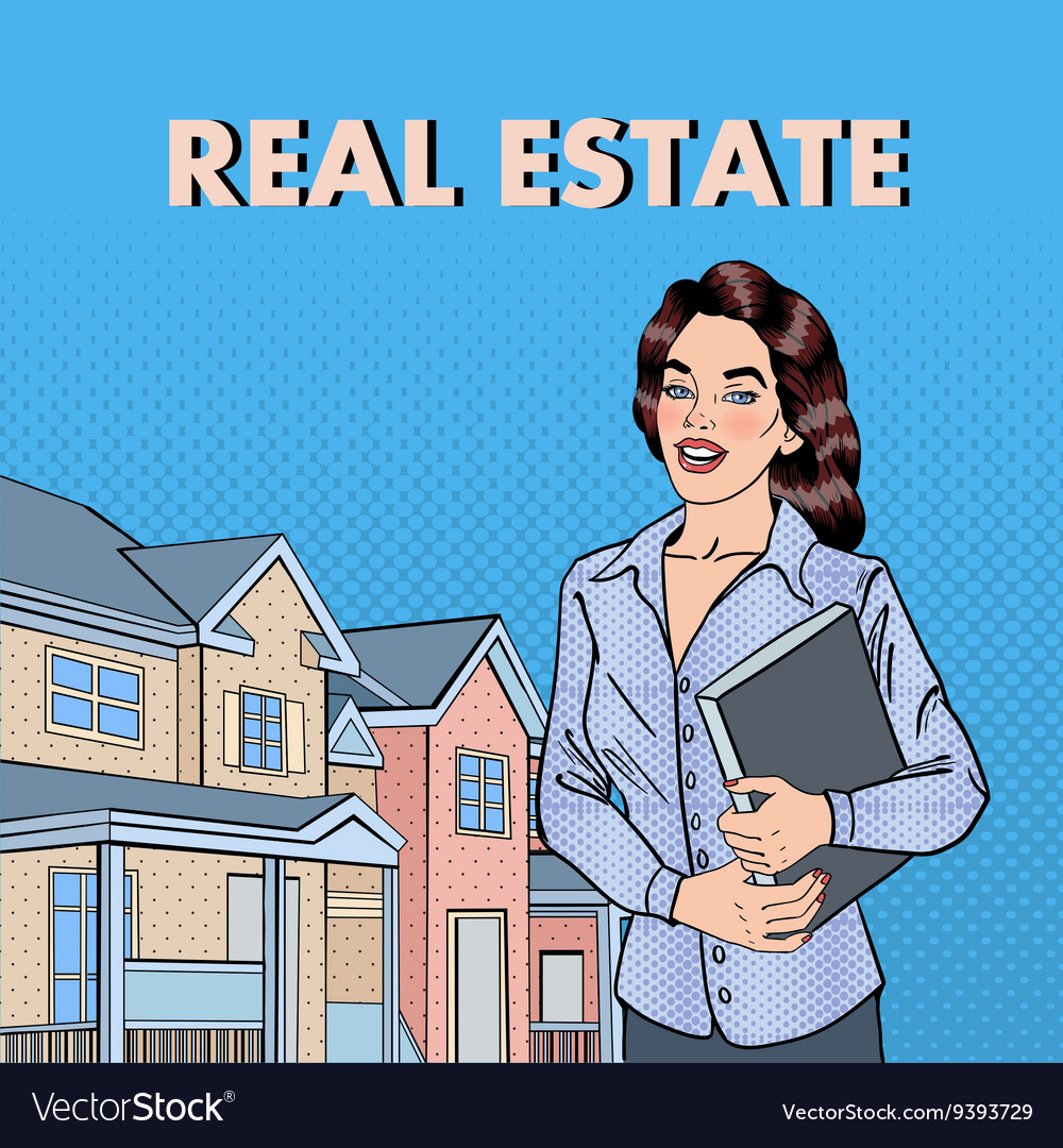 Woman real estate agent pop art Royalty Free Vector Image