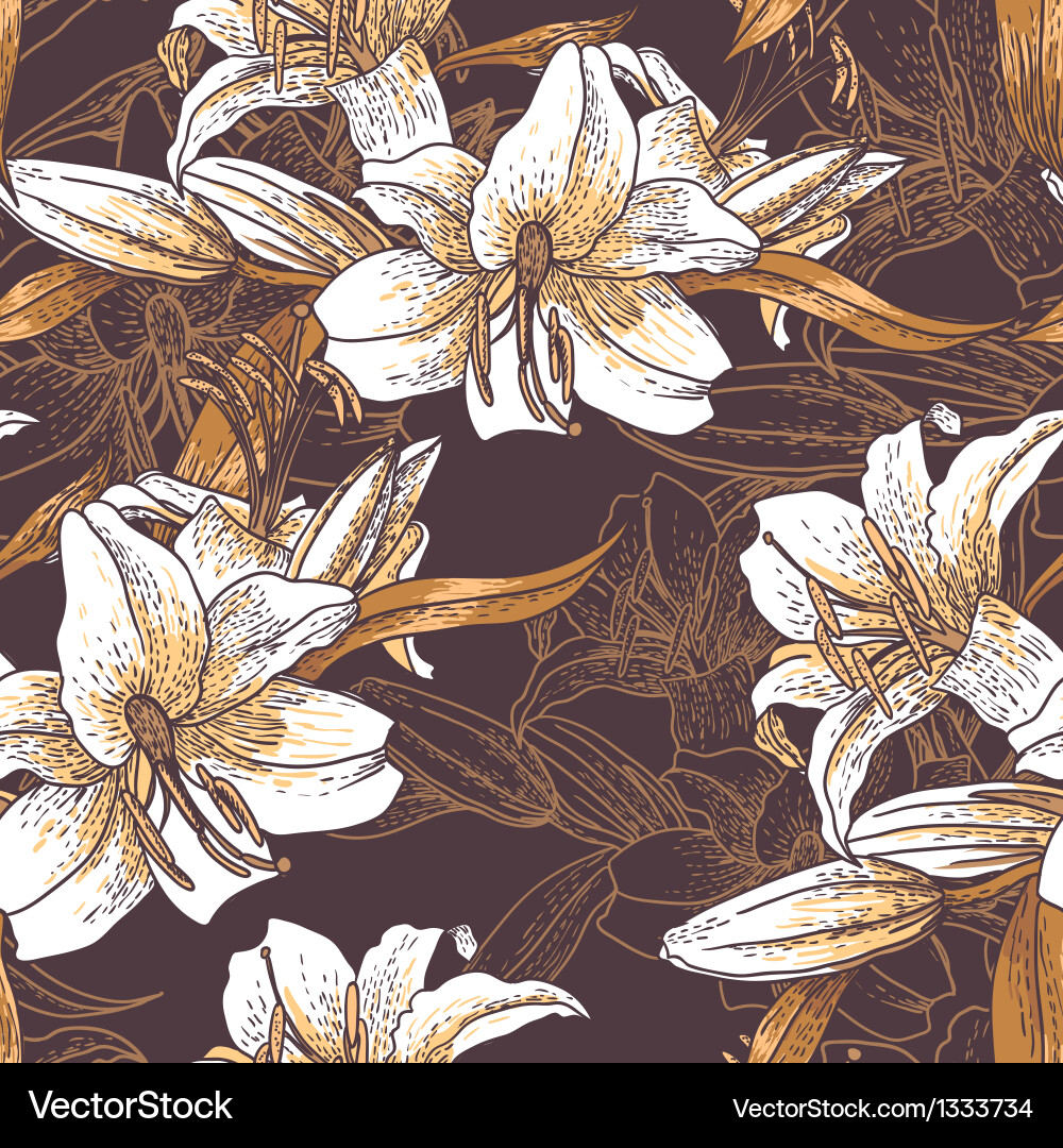 Beautiful seamless pattern with lilies Royalty Free Vector