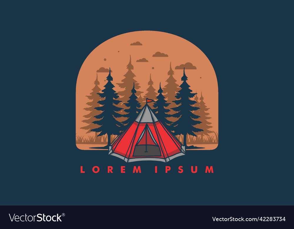 Cone tent and pine trees Royalty Free Vector Image