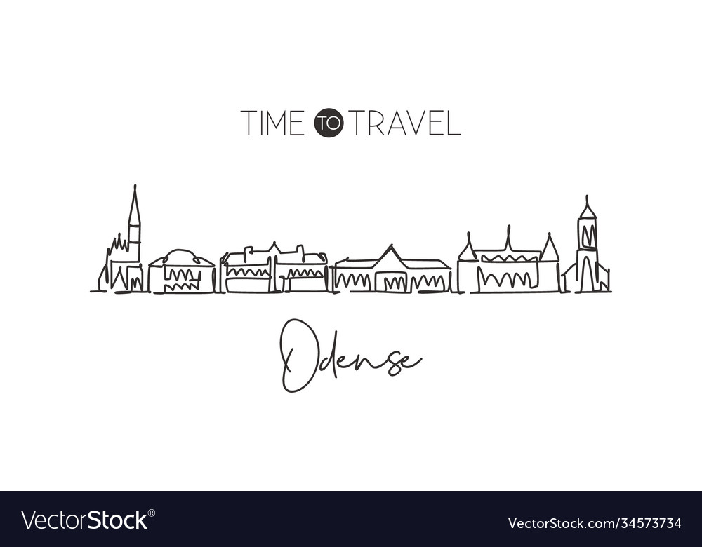 One continuous line drawing odense city skyline