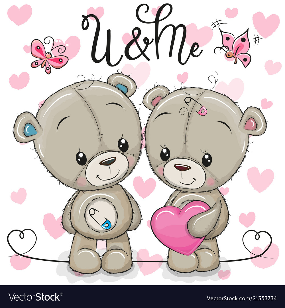 Teddy boy and teddy girl on a hearts background Vector Image