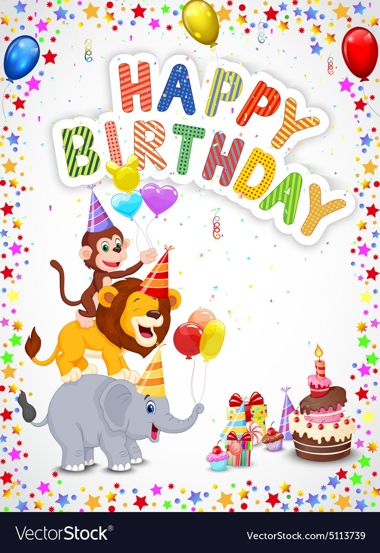 Birthday background with happy animals Royalty Free Vector