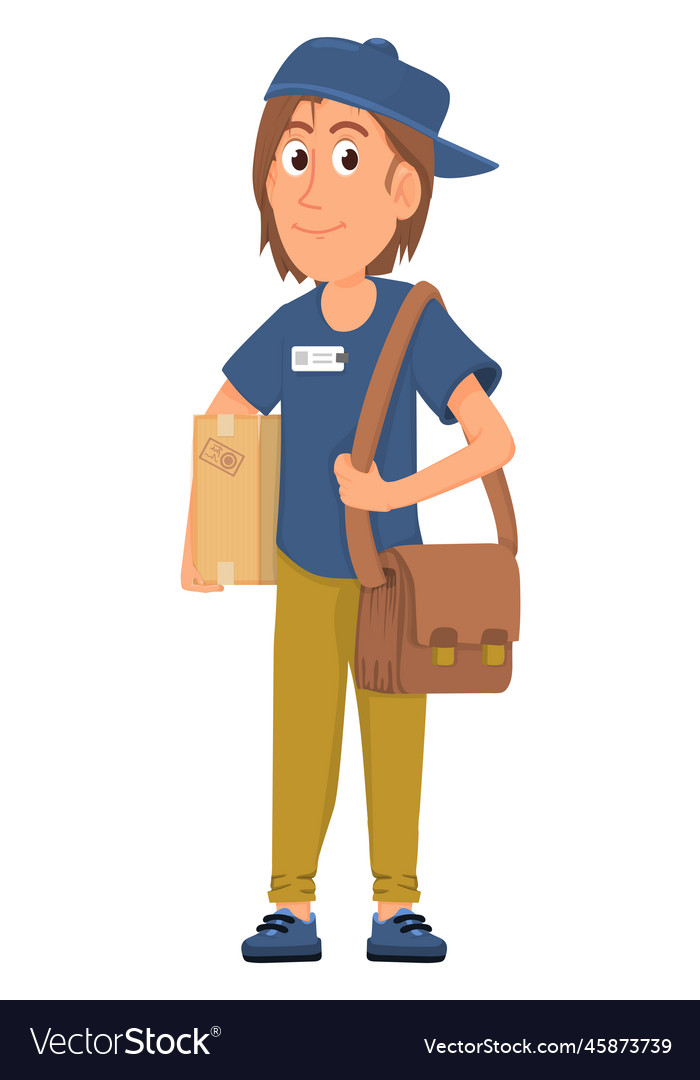 Delivery guy cartoon character man holding parcel